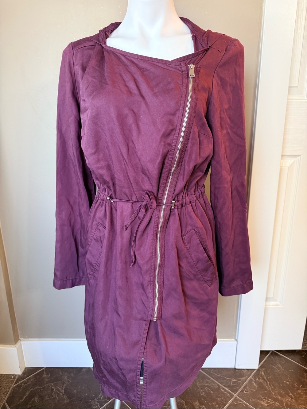 Dex Hooded Long Jacket in Plum